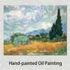 Högkvalitativ handgjorda Vincent Van Gogh Oil Målning Wheatfield med Cypress Tree Landscape Canvas Art Beautiful Wall Decor