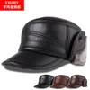 Casquettes de baseball hommes en cuir véritable chapeaux adulte hiver chaud casquette de Baseball mâle chaleur aîné extérieur Protection des oreilles B-8813