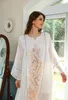 エスニック服 2023 で Jalabiya イードラマダン女性ビーズ刺繍イスラム教徒ドレスファムホワイトカフタンサウジメッシュイスラムカフタンマロカイン