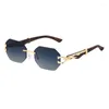 Sunglasses Vintage Imitation Wood Grain Leopard Mirror Leg For Men's Square Car Driving Women Grunge Y2k