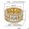 With Side Stones Double Rows Rings Hip Hop Shining 18K Real Gold Plated Cubic Zircon Diamond Finger Ring Jewelry Drop Delivery Dheae