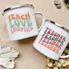Mugs Teacher Love Inspire Print Mug Creative Retro Coffee Cups Drink Dessert Milk Cup Enamel Mugs Handle Drinkware Gifts for Teacher R230713