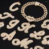 Anklets Iced Out Bling Cursive A-Z Letter Cuban Chain Anklet For Women 13MM Link Initials Party Jewelry Hiphop