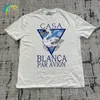 Herr-T-shirts CASABLANCA T-shirts Sommar Män Kvinnor Mode Lös Casual Par Svart Vit Kortärmad Blomma Tecknat tryck Casablanca Top Tee 230712
