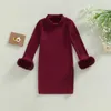 La ragazza veste le ragazze del bambino autunno inverno vestito casual manica lunga o collo peluche patchwork