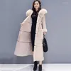 Women's Trench Coats Winter Coat Women Black Apricot 3XL Plus Size Fur Hooded Cotton Jacket 19 Thick Add Velvet Long Parka Warmth