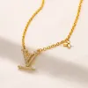 Gold Plated Brand Designer Stainless Steel Letter Necklace Pendant Necklace Bead Chain Fashion Jewelry Accessories Gift No Box