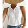 Blusas Femininas Camisas Casuais Femininas Seios Simples Moda Primavera Verão Camis Regatas Tops Cor Sólida Gola Desligada Sem Manga Abotoada