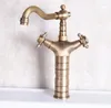 Kitchen Faucets Antique Brass Dual Cross Handles Swivel Bathroom Sink Basin Faucet Mixer Tap And Cold Tnf246