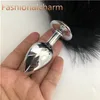 Black -Genuine Real Fox Fur Tail Plug Metal Stainless Butt Toy Plug Insert Anal Sexy Stopper3206