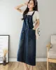 Casual Dresses Spring Summer Autumn Loose Denim Suspender Dress Female Over The Knee Long Straps F89