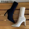 Buty Eilyken Plus w rozmiarze 34-42 Buty na obcasie Sock Flock Buty Buty Sexy Grube Obcowanie Zima Zimowa stóp do botków Buty T230713