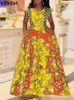 Sukienki imprezowe Vonda 2023 Bohemian Printed Dress Women Summer Short Sleeve Elegancki Maxi Sundress Casual Loose Pocket Vintage Holiday Saata