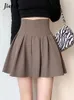 Suits Jielur Fashion Women Zipper High Waist Mini Skirt Korean Style Antiglare Pleated Skirt Female Show Leg Length Aline Skirts