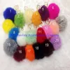 DHL 100pcs mélangé 20 couleurs véritable boule de fourrure de lapin porte-clés en peluche pom pom porte-clés pour voiture porte-clés sac pendentif keychain274h