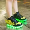 Botas TioJerry Crianças Sapatos Iluminados com Asa Crianças Led Sapatos Meninos Meninas Tênis Brilhantes Luminosos Carregamento USB Sapatos Moda Menino 230712