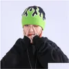 Beanie/Skull Caps Hip Hop Flame Knitted Beanies Hat Winter Warm Ski Hats Men Women Mticolor Soft Elastic Cap Womens Drop Delivery Fa Dh2Kb
