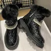 Women Winter Fashion Boots Casual Zipper Ankle Boots Ladies Pearl Chain Shoes Solid Platform Shoes Female Snow Boots L230704