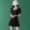 Women's Swimwear Cover-ups Women Solid Puff Sleeve Holiday Summer Folds All-match Beach Style Casual Females Bathing Ulzzang Simple Chic