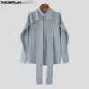 Men's Casual Shirts Fashionable men's irregular shirt standing collar long sleeved solid color Camissa loose ruffled street clothing 2023 men's S-5XL Z230713