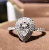 クラスターリング手作りウォータードロッププロミスリング 925 スターリングシルバー 3ct ジルコン婚約結婚指輪女性のためのジュエリーギフト