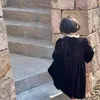 Mädchen Kleider Baby Mädchen Kleid Winter Herbst Schwarz Warme Vevelt Kleidung Spitzenkragen Langarm Velour Geburtstag Kleidung