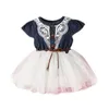 Robes de fille Toddler Girls Summer A-line Dress Manches courtes O Neck Lace Floral Tulle Patchwork Avec Ceinture