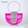 Evening Bags Shiny Half Round Satin Bag Women's Elegant Boutique Metal Ring Handle Evening Clutch Wallet and Handbag Wedding Party 230713