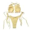 Kobiety w kąpieli stroju kąpielowego żółte paski Bandeau bikini seksowne kobiety Trójkąt bandaż o niskiej talii stroju kąpielowego Brazlian Thong Kobiet Kąpiec Biquini