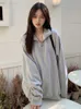 Dames Hoodies Sweatshirts Deeptown Koreaanse Mode Grijs Oversized Vrouwen Harajuku Zip Up Hoodie Vintage Losse Casual Polo Kraag Pullover Tops 230713
