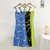 Casual Dresses Summer A-Line Dress for Women Korean Fashion Retro Wave Stripe Slim Knit Sling Kvinnlig axellös Long Vestidos