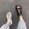 Sandaler Sandaler Kvinnor Summer Fashion Thick-Bottomed Breattable Eugene Yarn Mesh Magic Paste Roman Sandals Hook Loop 230713