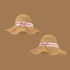 Chapeaux à large bord japonais parasol chapeau de paille femmes printemps et été en plein air voyage bord de mer vacances fille dentelle nœud sangle pliable chapeau de soleil