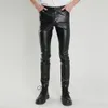 Pantalons pour hommes en cuir printemps et automne version coréenne mince petit pied serré extensible tendance moto longue