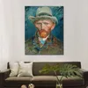 Pinturas famosas de Vincent Van Gogh, autorretrato con un sombrero de fieltro gris, obra de arte impresionista pintada a mano, decoración del hogar