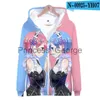 Hoodies voor heren Sweatshirts Hoodies voor heren Sweatshirts voor heren ReZero Kara Hajimeru Isekai Seikatsu WomenMen Anime Natsuki Cosplay Rits Capuchon Bovenkleding x0713