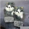 Mittens Simation 3D Animal Winter Warm Gloves Long Cute Plush Furry Fl Finger Soft Christmas Gift For Men Women Drop Delivery Fashio Dhdo5