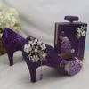 Chaussures habillées BaoYaFang bout ouvert violet cristal paon mariée mariage et sac ensemble femmes mode talon haut plate-forme femme