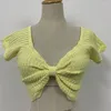 T-shirt da donna Summer Knitting Tops Pizzo Crochet Hollow Out Knit Cropped 2023 Women Bow