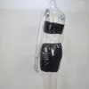 Arbetsklänningar läder underkläder 2 bit stropplös bh mini kjol latex underkläder kvinnor svart stygg outfit nattklubb pvc sexiga uppsättningar