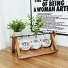 Vases 1pc Frame Glass Vase Tabletop Terrarium Hydroponics Plant Bonsai Transparent Flower Pot With Wooden Tray Home Decoration