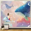 Tapestries Fantasy Sky Whale Cute Girl Cure Home Decor Tapestry Hippie Bohemian Psychedelic Scene Bedroom Wall Tapestry R230713
