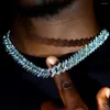 Zincirler Punk Bling Mavi Kristal Prong Küba Zincir Kolye Erkekler için Kadınlar Buzlu 2 Sıra Rhinestone Link Hip Hop Gra Miissanite Zincir Takı