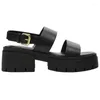 Thick Casual Sandals Heel Summer Platform Roman Women s Genuine Leather Buckle Fashion Gothic Black Girls Shoes Fahion Girl Shoe