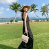 Casual Dresses Summer Black Maxi Satin Wrap Dress Women 2023 Long Elegant Slim Bodycon Formal Halter för bröllopsgäst födelsedagsprom