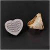 With Side Stones Hip Hop Casting Rings Lover Couple Heart Shape Men Women Finger Gift Drop Delivery Jewelry Ring Dhgxu