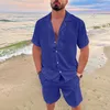 Hommes Survêtements D'été Casual Lâche Deux Pièces Ensembles Plage Solide Coton Lin Homme Costume À Manches Courtes Bouton Chemise Et Shorts Tenues De Bureau 230712