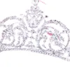 2019 New Pierced Earrings Necklace Crown Threepiece Rhinestone Wedding Jewelry Set Crown Headwear Tiaras Women Banquet Bridal Acc7214794