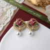 Boucles d'oreilles HUANZHI Vintage émail peinture fleurs perle boucle d'oreille pour femmes rétro hiver élégant fête gouttes huile bijoux accessoire