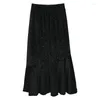 Skirts Sparkling Velvet Black Long Skirt For Women Autumn And Winter 2023 Retro Temperament High Waist Mid-length A-line